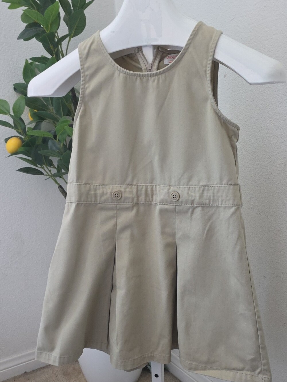3 Cat & Jack Khaki Pleated School Jumper Dresses Sz 8